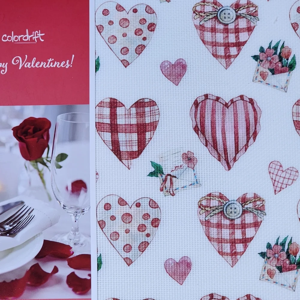 Colordrift White Red Pink Hearts Decorative Placemats Set 8pc Table Mats 13x18in